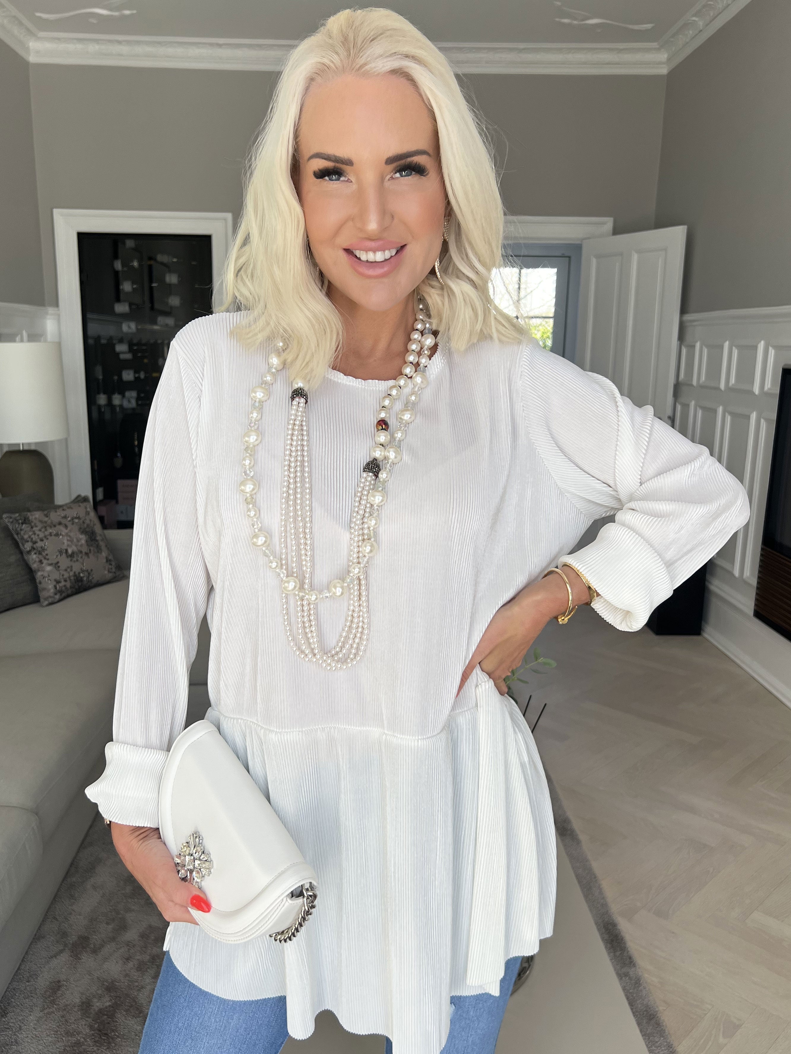 Delfina - Randig långärmad blus med liten kjol